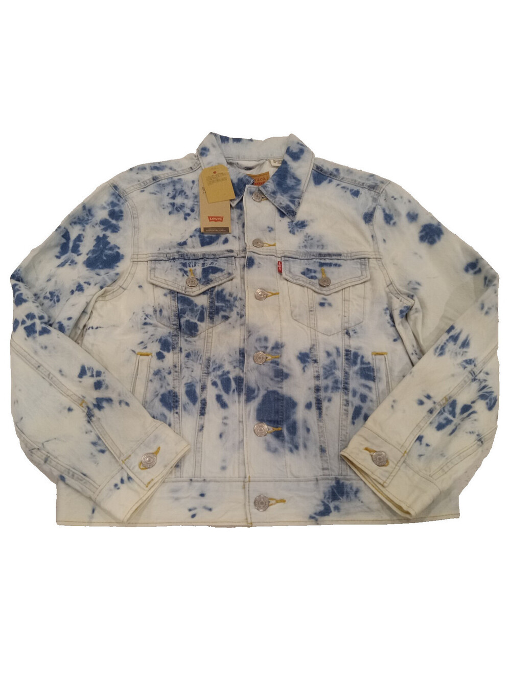 Levi’s Ex-Boyfriend Trucker Jacket Womens Small Blue White Tie Dye Acid Wash S
